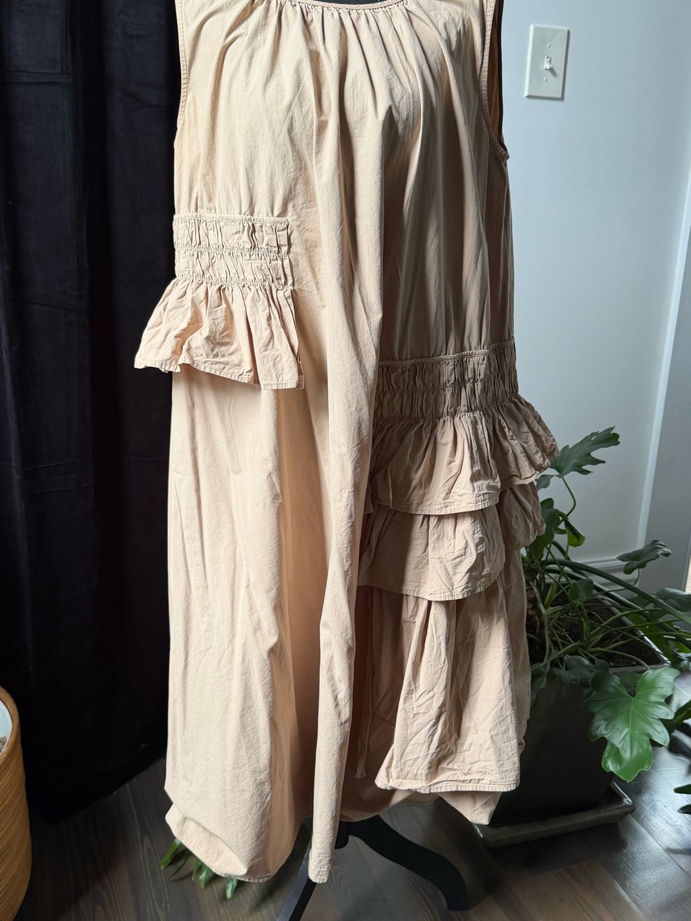 Beige Ruffle Tiered A-Line Women's Skirt - Picture 3 of 5